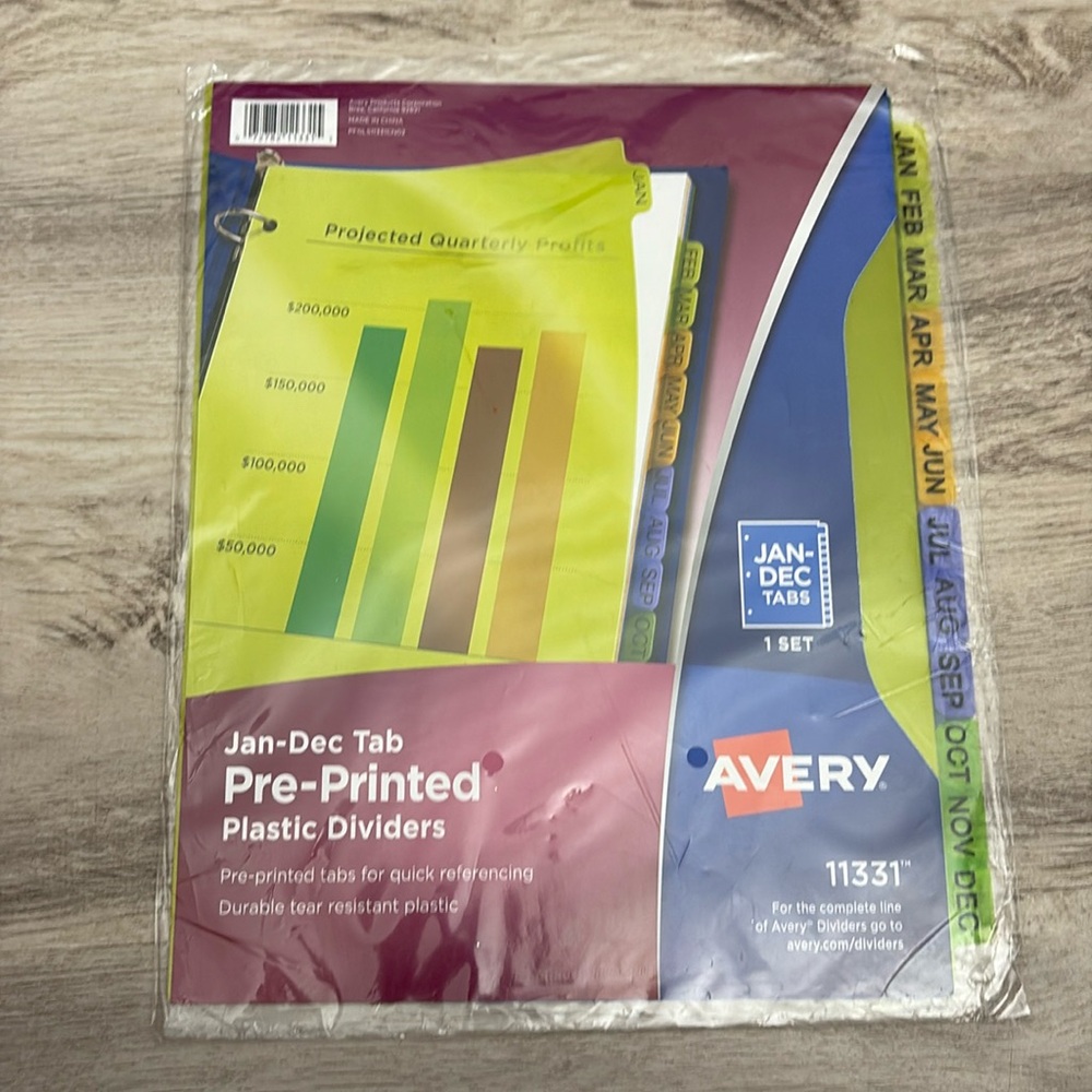 Avery Pre-Printed Jan-Dec Plastic Dividers for 3 Ring Binders Multicolor #11331